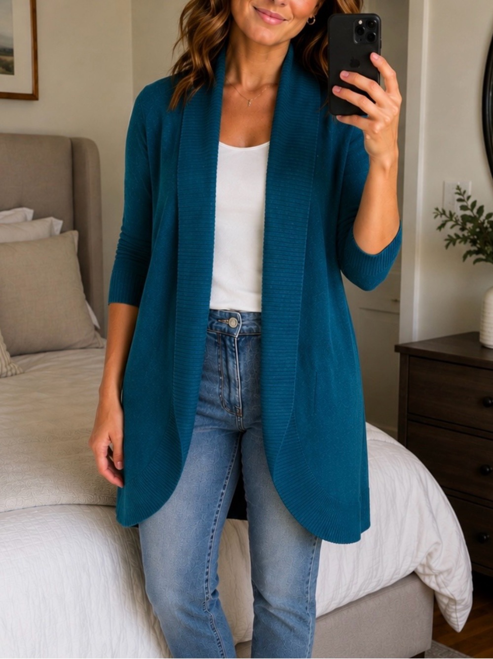 Express Teal Open-Front Drape Cardigan